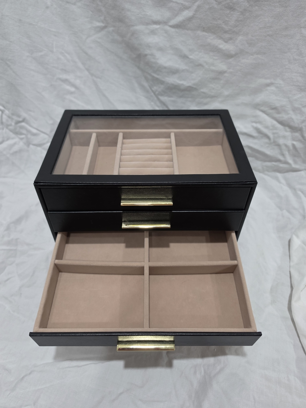 Black Jewelry Organizer Box with Gold Handles - Picture 4 of 5